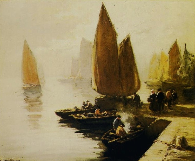 Bateaux de pêche à Concarneau, vintage artwork by Henri Alphonse Barnoin, 12x8" (A4) Poster