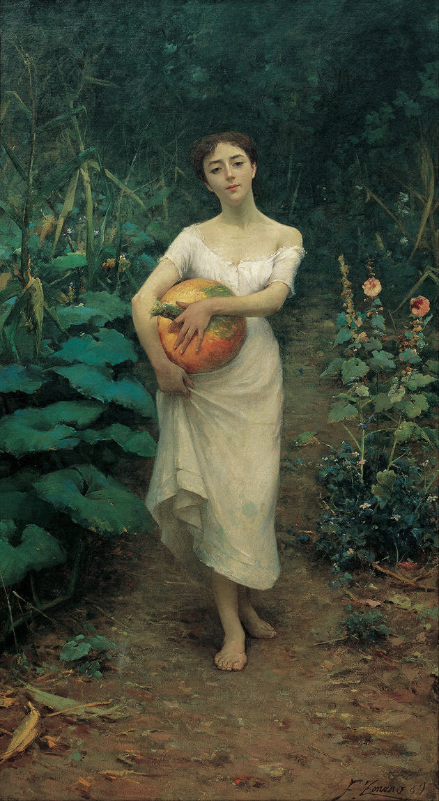 Girl and Pumpkin by Fausto Zonaro,A3(16x12")Poster