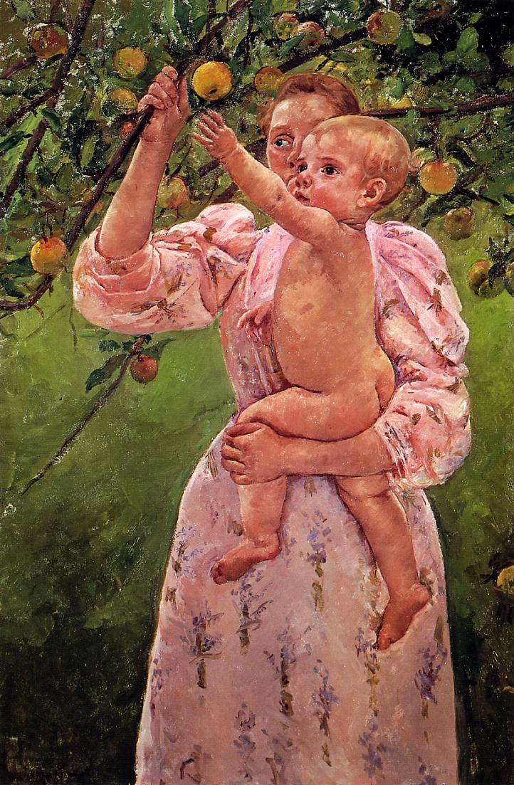 Baby  Reaching for an Apple, vintage artwork by Mary Cassatt, 12x8" (A4) Poster