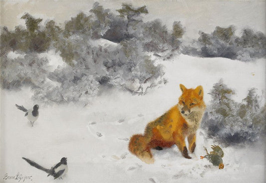 Fox in Winter Landscape, vintage artwork by Bruno Liljefors, 12x8" (A4) Poster