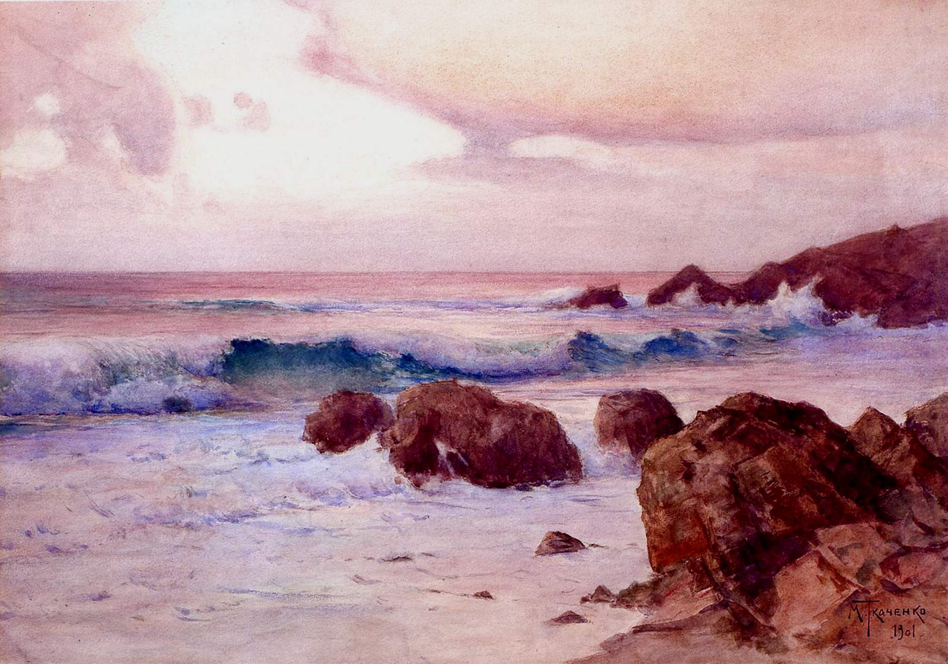 The Surf, vintage artwork by Mikhail Tkachenko, 12x8" (A4) Poster
