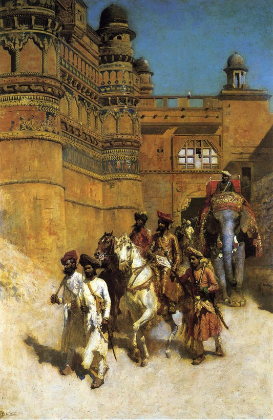The Maharahaj of Gwalior Before His Palace, vintage artwork by Edwin Lord Weeks, 12x8" (A4) Poster