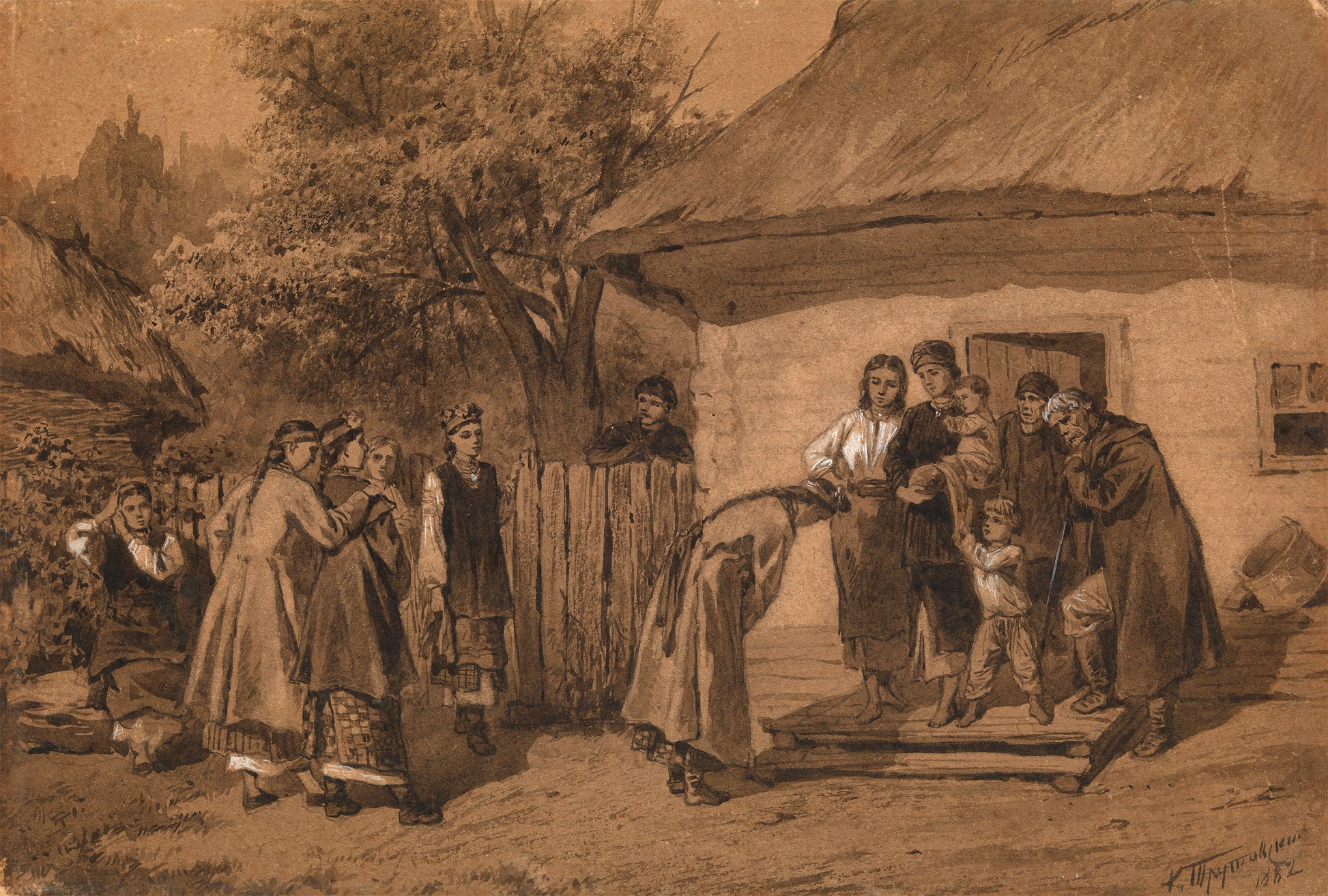 Ukrainian Village Wedding, vintage artwork by Konstantin Trutovsky, 12x8" (A4) Poster