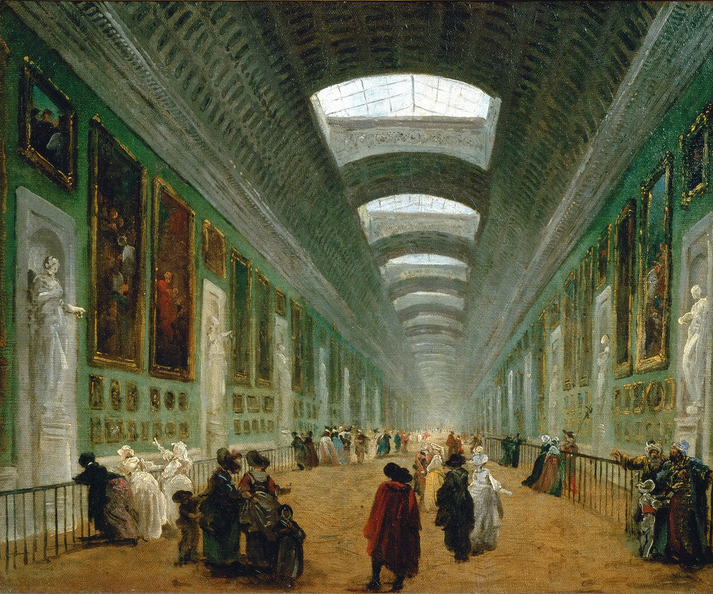 Development of the Grande Gallery of the Louvre, vintage artwork by Hubert Robert, 12x8" (A4) Poster
