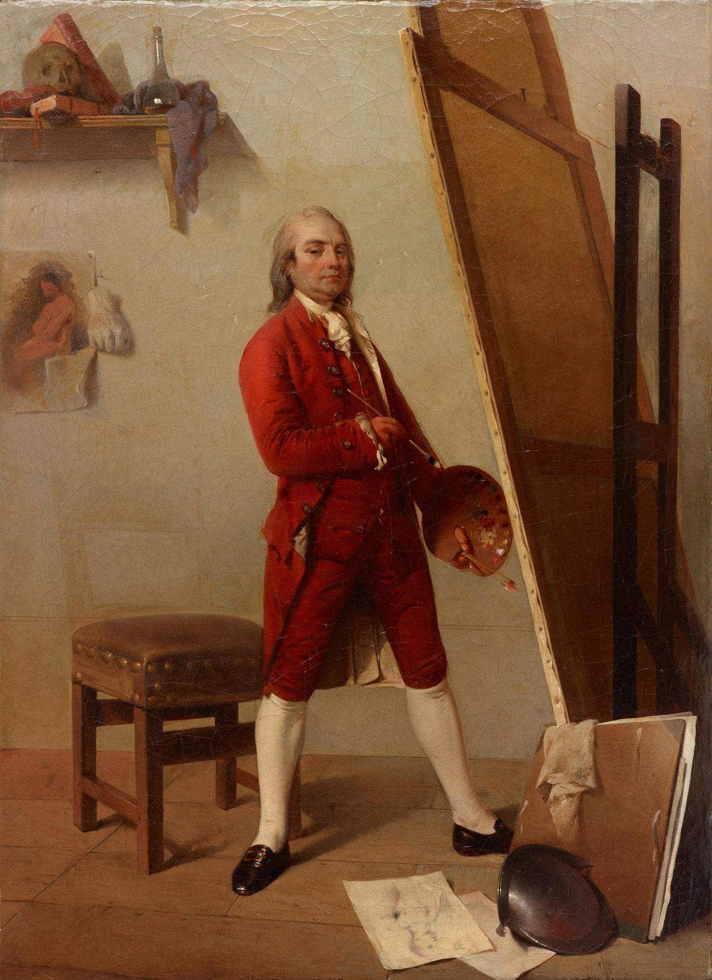 Portrait of an Artist in his Studio, vintage artwork by French School 18th Century - Unknown, 12x8" (A4) Poster