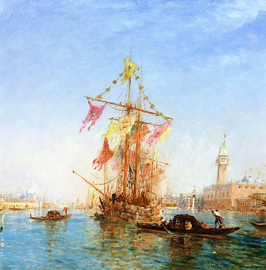 Bedecked Boat During the Feast of the Assumption, vintage artwork by Felix-Francois-Georges-Philbert Ziem, 12x8" (A4) Poster