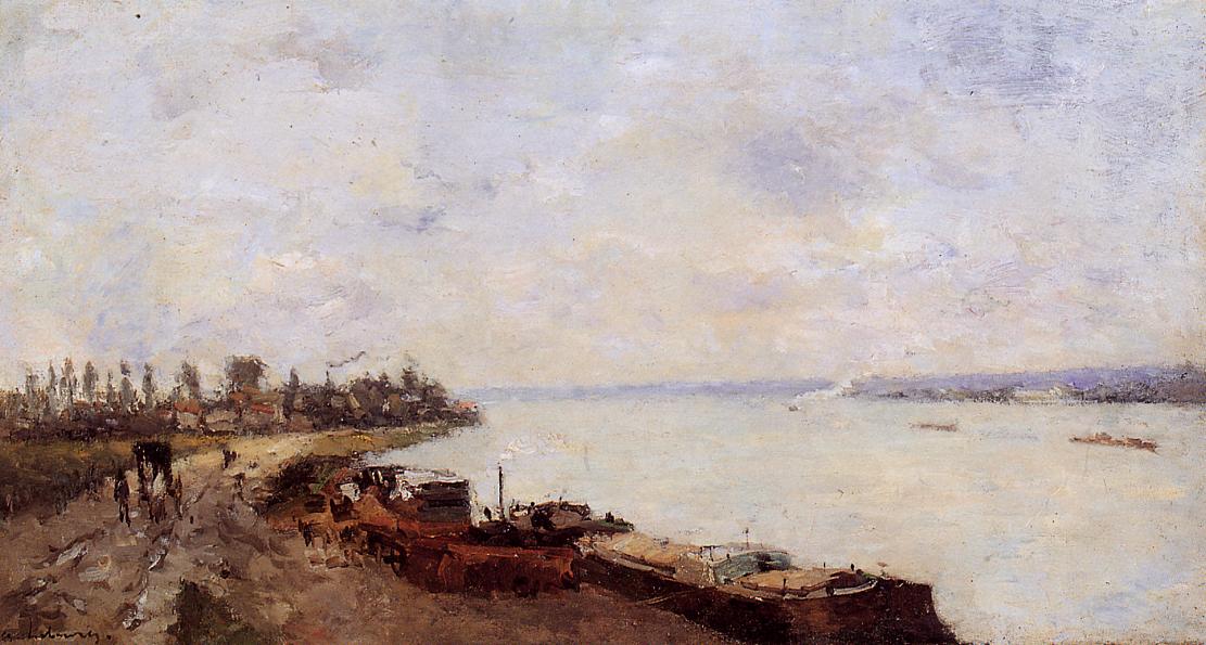 Barges on the Seine, near Paris, vintage artwork by Albert Lebourg, 12x8" (A4) Poster