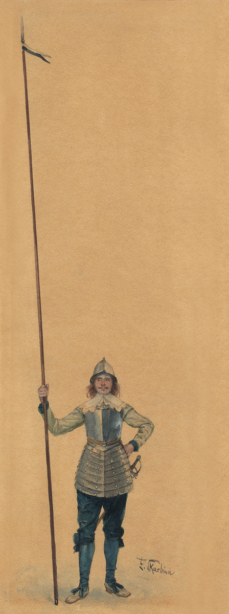 Pikeman standing with lance, vintage artwork by Franz Skarbina, 12x8" (A4) Poster