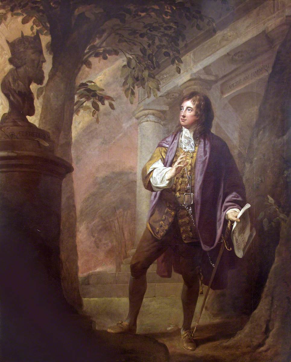 Sir Thomas Cookes Contemplating the Bust of King Alfred, vintage artwork by Robert Edge Pine, 12x8" (A4) Poster