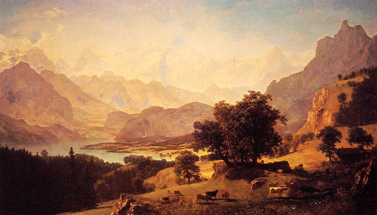 Bernese Alps, as Seen near Kusmach, vintage artwork by Albert Bierstadt, 12x8" (A4) Poster