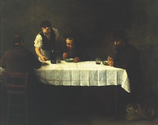 Le repas des pauvres, vintage artwork by Alphonse Legros, 12x8" (A4) Poster