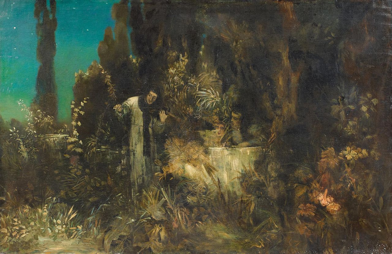 In the Monastery Garden, vintage artwork by Fritz von Uhde, 12x8" (A4) Poster