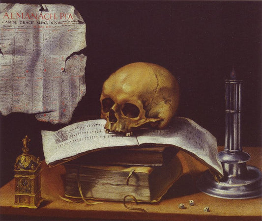 Vanitas Still Life with Skull, vintage artwork by Sebastien Stoskopff, 12x8" (A4) Poster