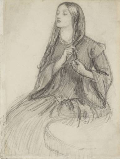 Elizabeth Siddall Plaiting her Hair, vintage artwork by Dante Gabriel Rossetti, 12x8" (A4) Poster