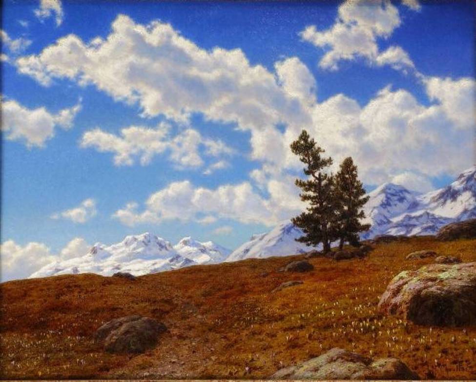 Printemps dans les Alpes (Engadines), vintage artwork by Ivan Fedorovich Choultse, 12x8" (A4) Poster