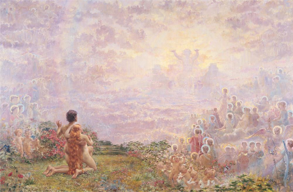 Evening of the Sixth Day, vintage artwork by Carl Gutherz, 12x8" (A4) Poster