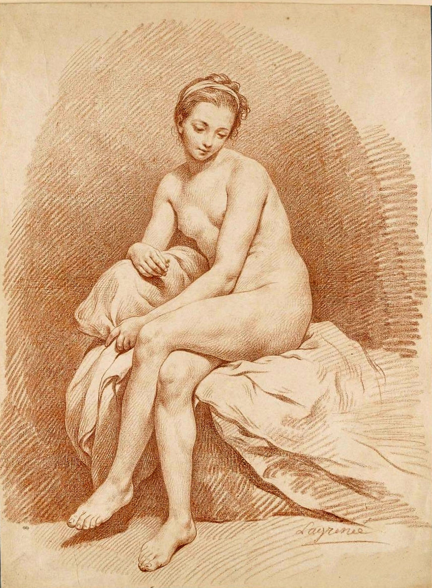 Seated Nude Girl, vintage artwork by Louis Jean François Lagrenee, 12x8" (A4) Poster