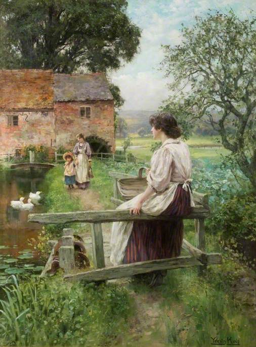 by  a Water Mill, vintage artwork by Henry John Yeend King, 12x8" (A4) Poster