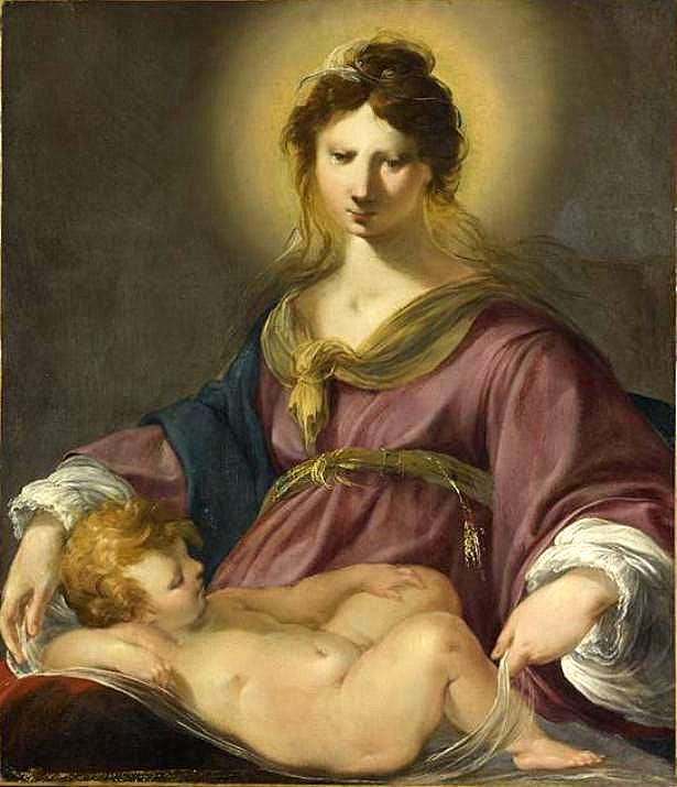 Madonna with Sleeping Child, vintage artwork by Laurent de La Hyre, 12x8" (A4) Poster