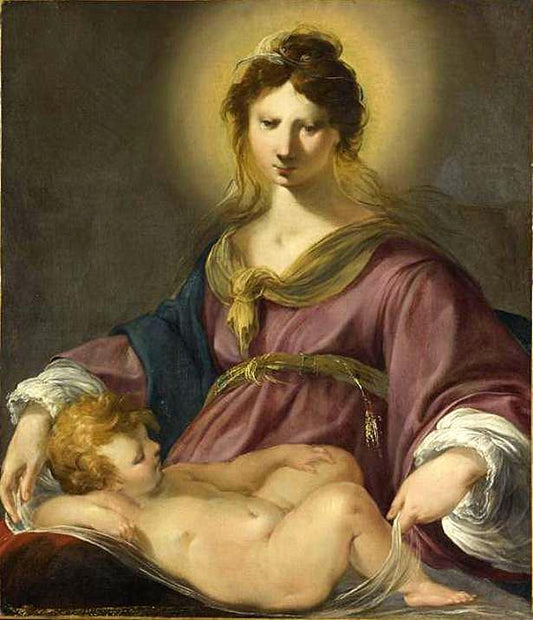 Madonna with Sleeping Child, vintage artwork by Laurent de La Hyre, 12x8" (A4) Poster