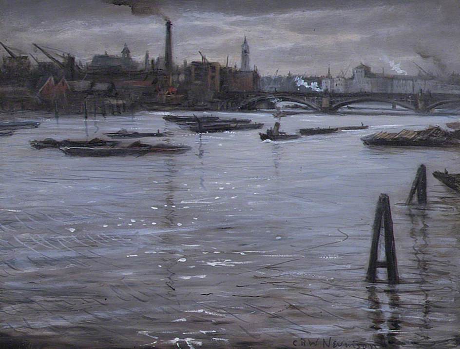 The Thames at Southwark, London, vintage artwork by Christopher Nevinson, 12x8" (A4) Poster