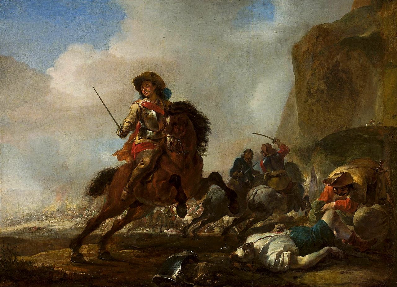 Battle at the foot of the mountain, vintage artwork by Jan Baptist Weenix, 12x8" (A4) Poster