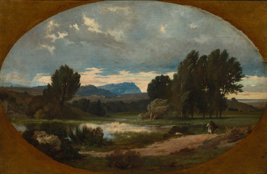 Landscape with Rider on White Horse, vintage artwork by Jean-Achille Benouville, A3 (16x12") Poster Print