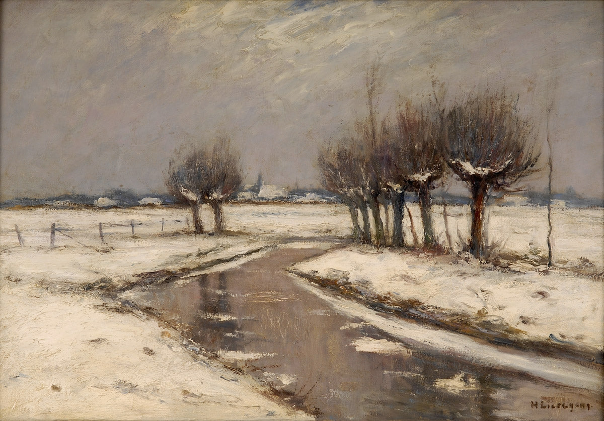 Winter on the Lower Rhine, vintage artwork by Helmut Liesegang, 12x8" (A4) Poster
