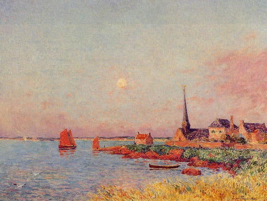 Breton Village by  the Sea, vintage artwork by Ferdinand du Puigaudeau, 12x8" (A4) Poster