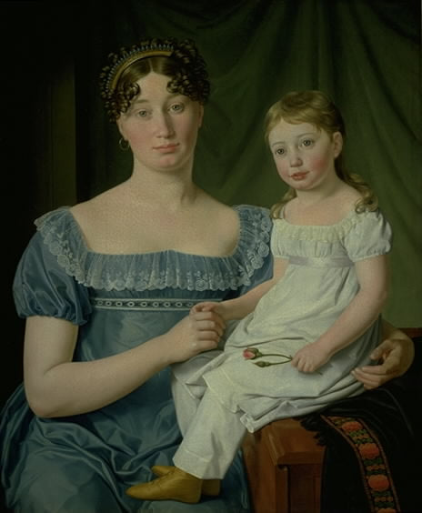 Portrait of Noblewoman Sophie Hedvig Løvenskiold and Daughter, vintage artwork by Christoffer Wilhelm Eckersberg, 12x8" (A4) Poster