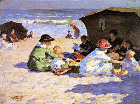 A Day at the Seashore, vintage artwork by Edward Henry Potthast, 12x8" (A4) Poster