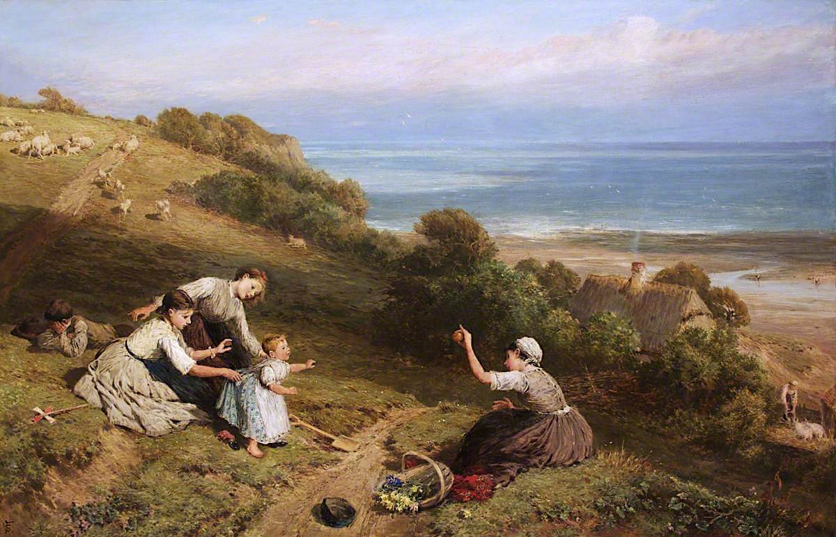 Landscape: The Girl with the Orange, vintage artwork by Myles Birket Foster, 12x8" (A4) Poster