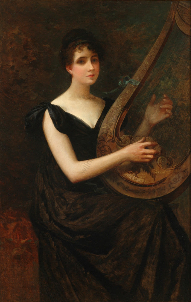 Harp Player, vintage artwork by Edward Percy Moran, 12x8" (A4) Poster