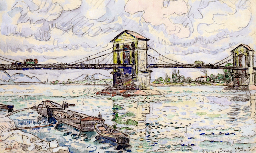 Bourg-Saint-Andeol, the Bridge, vintage artwork by Paul Signac, 12x8" (A4) Poster