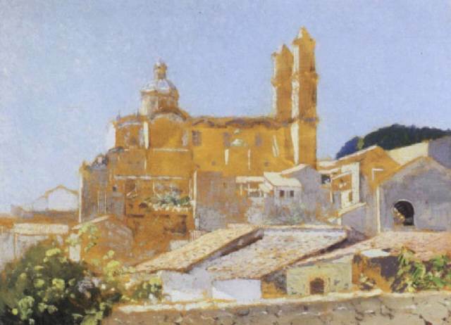 n Village with View of a Catherdral by Hermann Dudley Murphy,A3(16x12")Poster