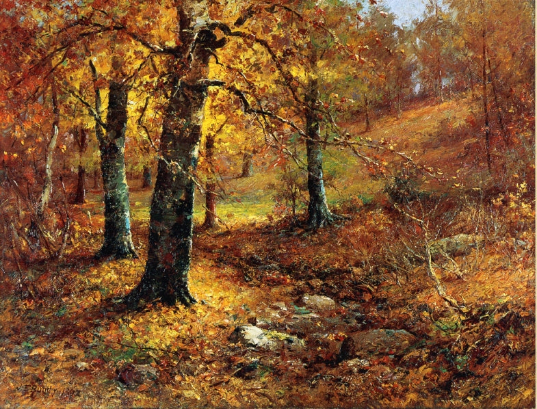 Hillside in the Fall, vintage artwork by John Elwood Bundy, 12x8" (A4) Poster