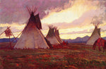 Teepees at Sunset, vintage artwork by Maynard Dixon, 12x8" (A4) Poster