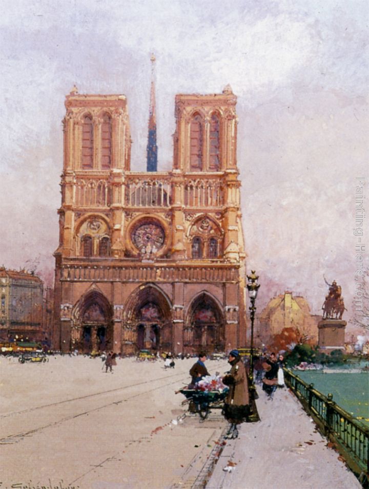 Notre Dame de Paris by Eugene Galien-Laloue,A3(16x12")Poster