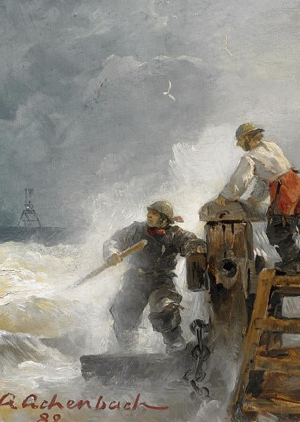 At the Pier (An der Mole), vintage artwork by Andreas Achenbach, A3 (16x12") Poster Print