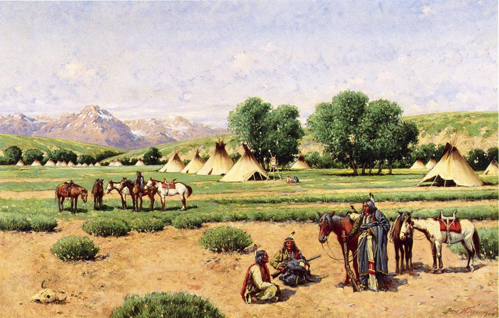 Chief's Pow Wow, vintage artwork by John Hauser, 12x8" (A4) Poster