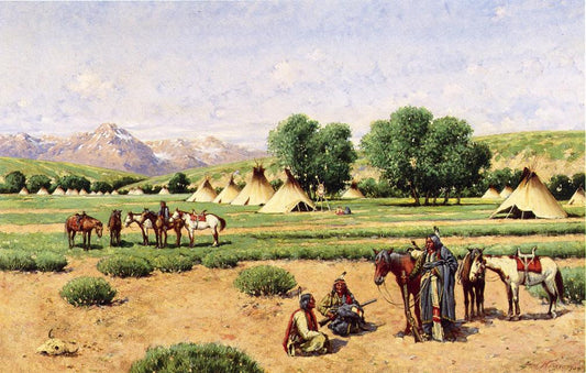Chief's Pow Wow, vintage artwork by John Hauser, 12x8" (A4) Poster