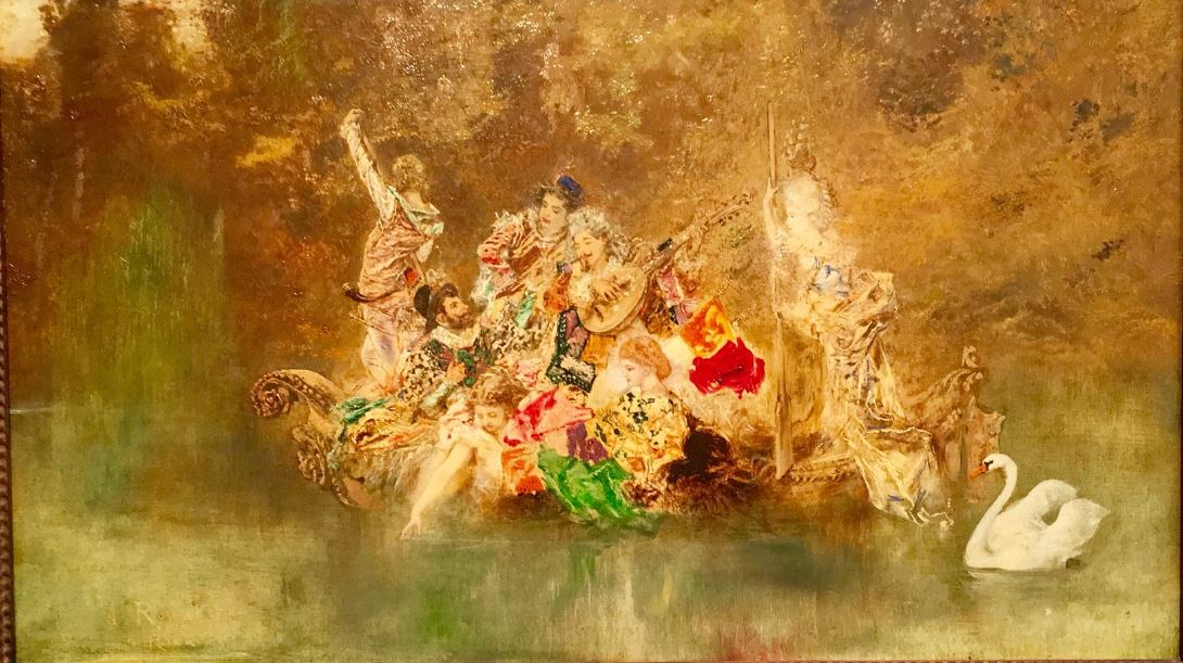 Merry Company in a Gondola, vintage artwork by Anton Romako, 12x8" (A4) Poster