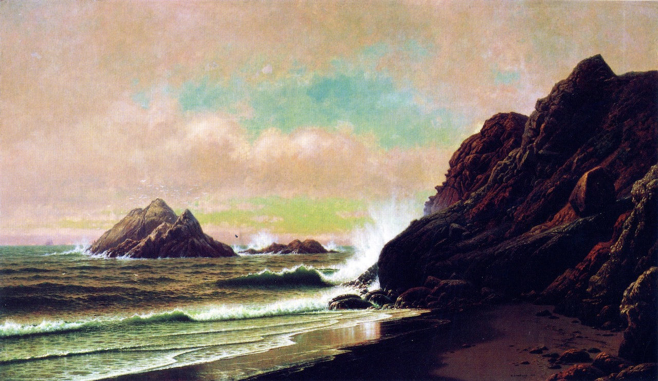 Seal Rocks from Under the Cliffs, San Francisco, California, vintage artwork by Raymond Dabb Yelland, 12x8" (A4) Poster