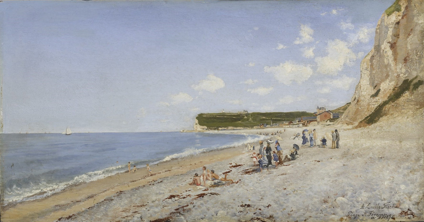 The Beach at Fecamp, vintage artwork by Auguste-Emile Flick, 12x8" (A4) Poster