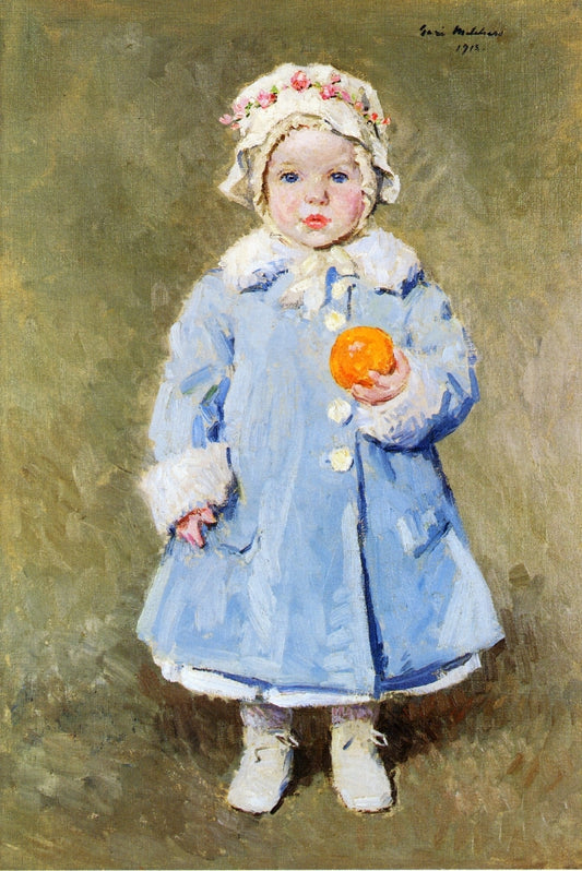 Child with ann Orange, vintage artwork by Gari Melchers, 12x8" (A4) Poster