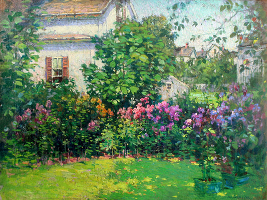 A Summer Garden, Gloucester, vintage artwork by Paul Cornoyer, 12x8" (A4) Poster