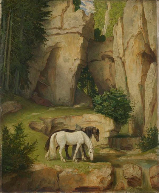 A Hermit Leads Horses to the Potions, vintage artwork by Moritz von Schwind, A3 (16x12") Poster Print