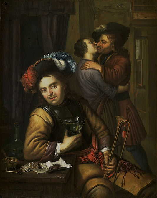 Scene with Soldiers, vintage artwork by Carel de Moor, 12x8" (A4) Poster