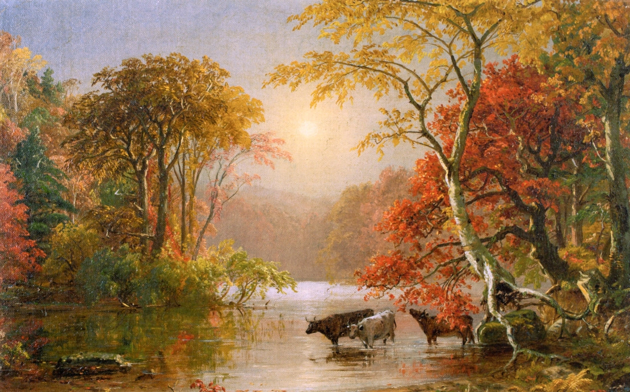 Autumn on the Delaware River, vintage artwork by Jasper Francis Cropsey, 12x8" (A4) Poster