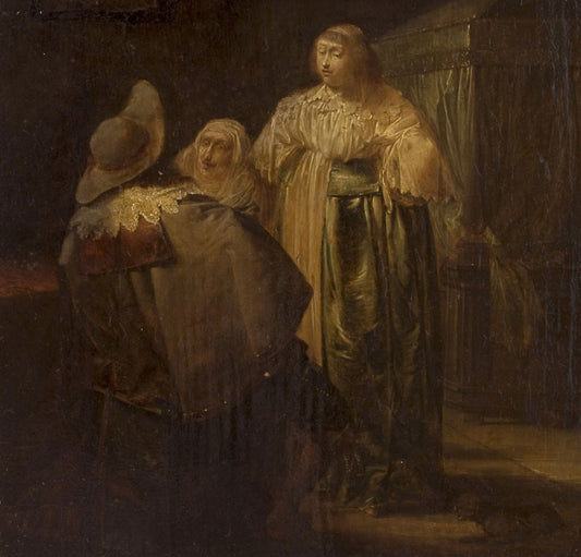 A Soldier, an Old Woman and a Young Woman, vintage artwork by Pieter Codde, 12x8" (A4) Poster